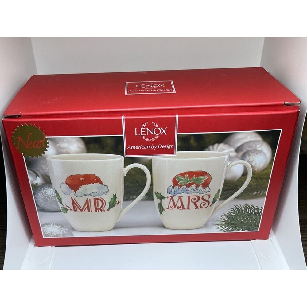 LENOX Mr & Mrs Claus Coffee Mug Set Santa VTG Christmas Mugs Holiday Cup NEW